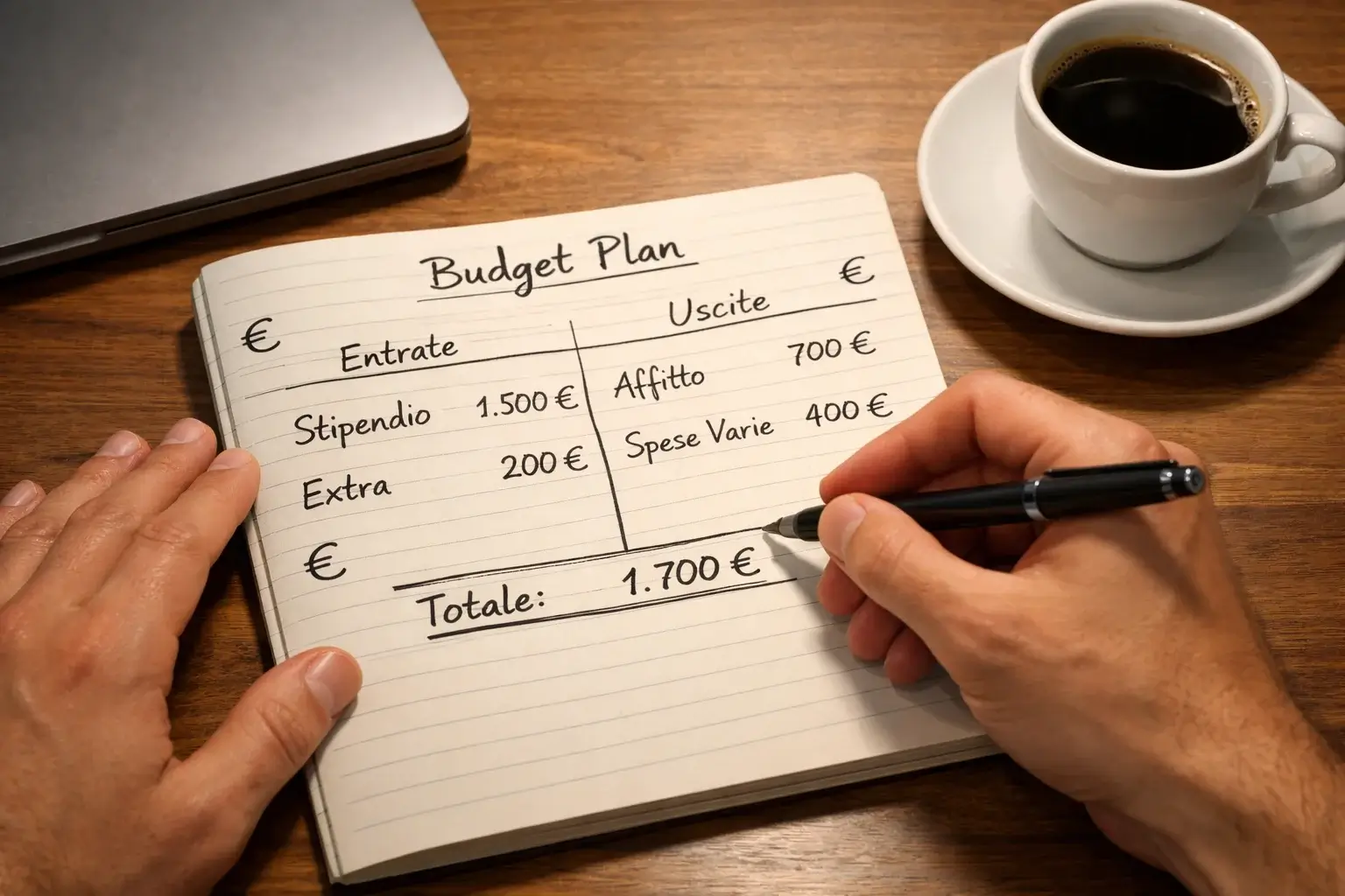 Persona che pianifica il proprio budget per le scommesse su un blocco note