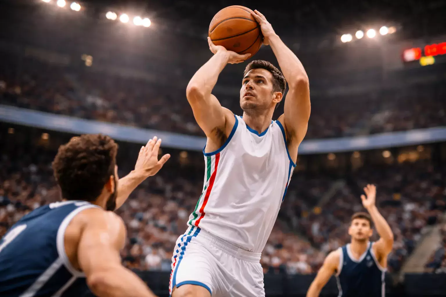Giocatore di basket NBA che tira a canestro