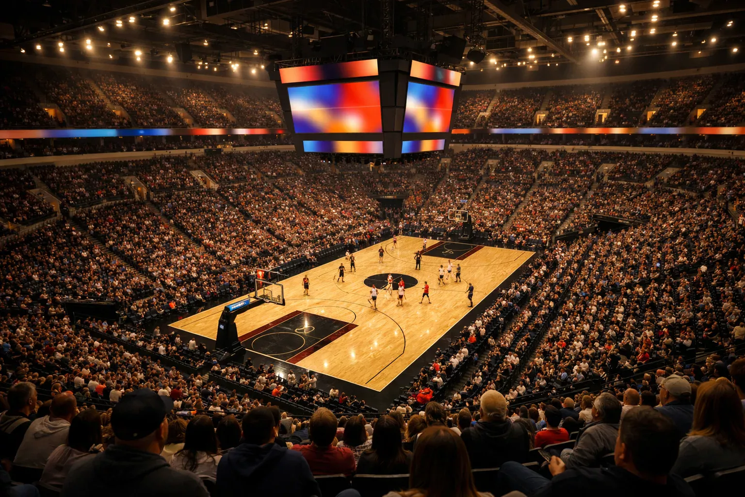 Arena NBA gremita di tifosi durante una partita di regular season