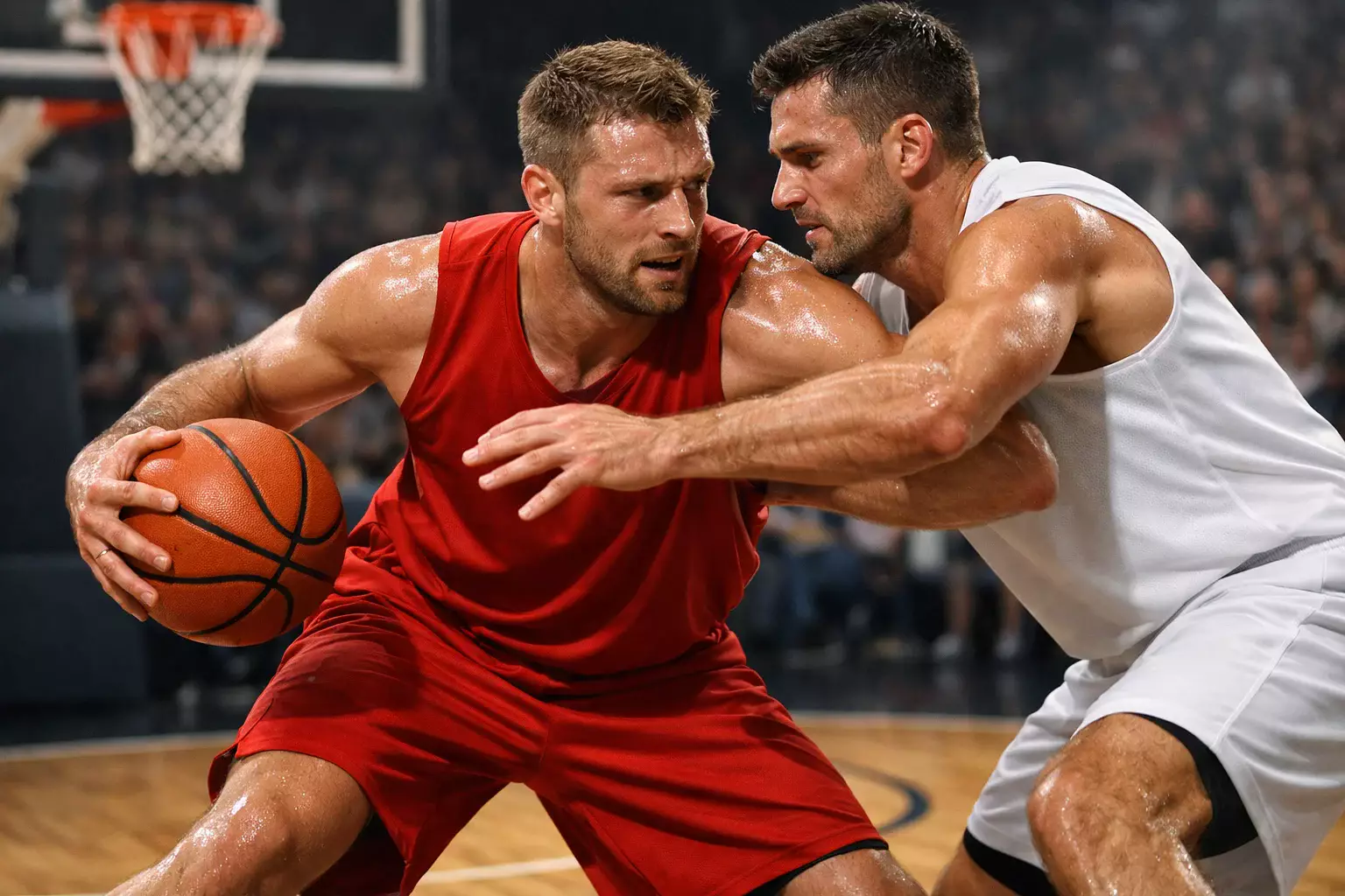 Giocatori di pallacanestro europea durante una partita ufficiale